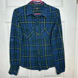 G21 Plaid  Shirt Button-Up Blue/Green/Yellow Size Medium